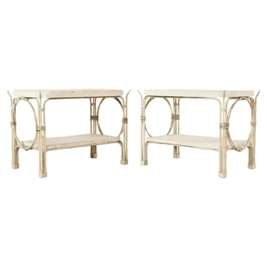 Pair of Rose Tarlow Style Iron Twig Stone Garden Tables