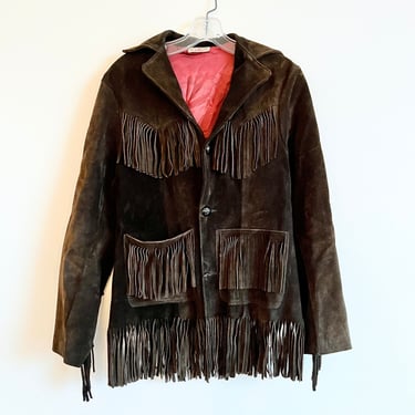 Vintage 1960s Genuine Suede Leather Fringe Western Jacket, Men's Size 32 XS 