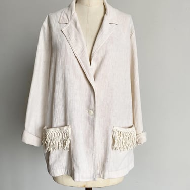 Vintage Textured Blazer, Fringe Pockets 