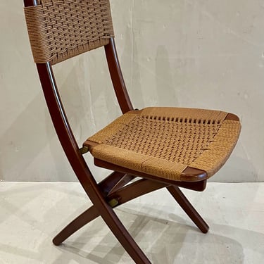 Mid Century Modern Folding Rope & Walnut Folding Side Chair