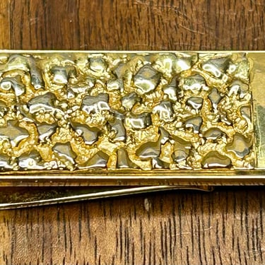 Vintage Money Clip Gold Tone Nugget Texture Menswear Men’s Accessories Retro 