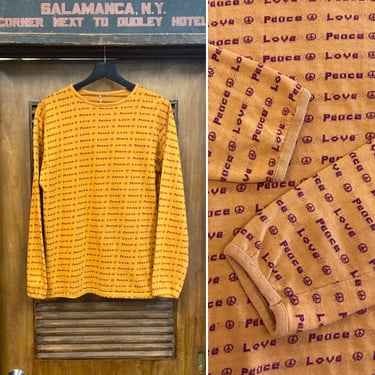 Vintage 1960’s Original Peace Love Pop Art Knit Long Sleeve Shirt, T-Shirt, Hippie, Mod, 60’s Tee Shirt, Vintage Clothing 