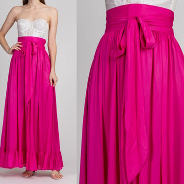 70s Beverly Vogue Hot Pink Maxi Skirt - Small | Vintage Boho Ruffle Trim A Line Long Hippie Hostess Skirt 