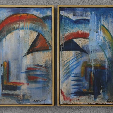 Roald Ditmer, Abstract Composition, Oil on Canvas Diptych, 1980s, Framed, Set of 2 