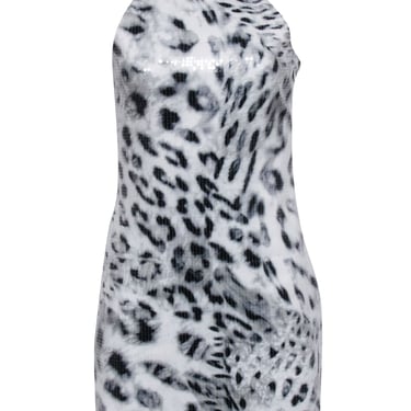 Parker - Grey & White Leopard Print Sequin Sleeveless Dress Sz M