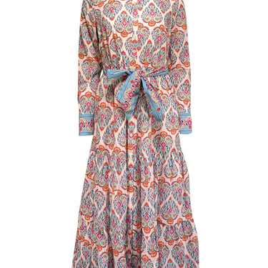 Boden - White w/ Pink & Blue Paisley Print Cotton Midi Dress Sz 4