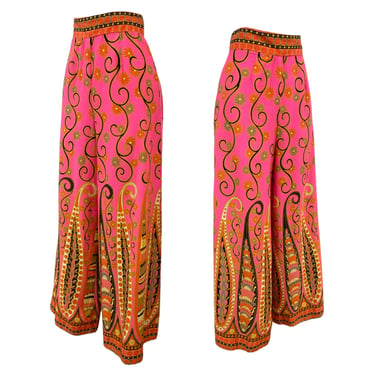 Vtg Vintage 1960s 60s Psychedelic Paisley Dayglo Era High Waisted Wide Leg Pants 