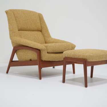 Vintage Swedish Super Comfortable Lounge Chair and Ottoman by Folke Ohlsson for Dux, 1960s.