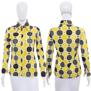 1970's Lady Manhattan Yellow and Black Deadstock Blouse Size S