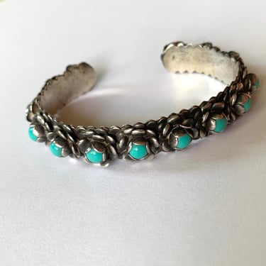 Flower Turquoise Cuff Sterling Vintage
