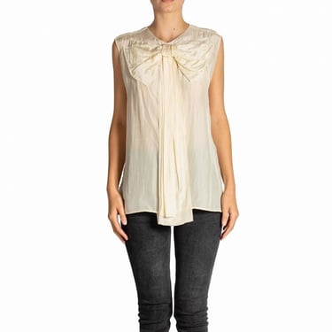 2000S STELLA MCCARTNEY Cream Light Weight Silk Shell Top With Giant Bow 