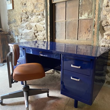 Mid century desk vintage steel tanker desk 