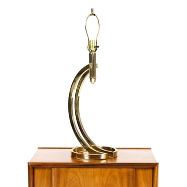 Mid Century Vintage Deco Brass Curved Large Table Lamp — 80’s Modern 