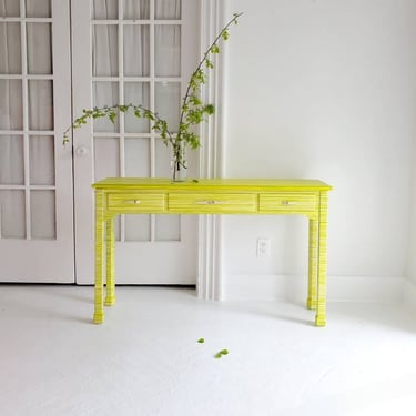 Chartruse hall table console*custom abstact watercolor,tribal primative lines, neon painting, colorful painting,bright yellow dresser nj nyc 