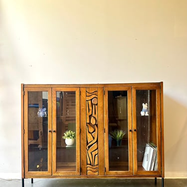 Brutalist Mid Century Display Curio Bookcase 