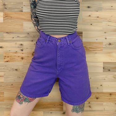 90's Vintage High Rise Purple Denim Shorts / Size 27 