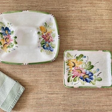 Vintage Ceramic Floral Hand Painted Serving Trays - Set of 2 