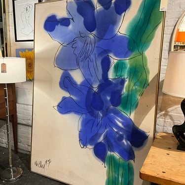 Blue Floral, Mixed Media on Canvas, Whitley 1987