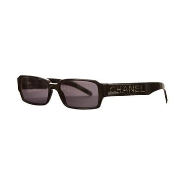 Chanel Black Rhinestone Logo Sunglasses