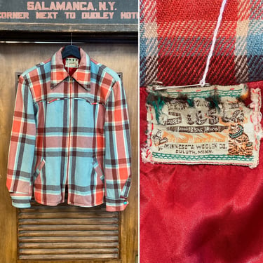 Vintage 1950’s “Siesta” Wool Plaid Rockabilly Jacket, Original Western, Missing Fringe, 50’s Vintage Clothing 