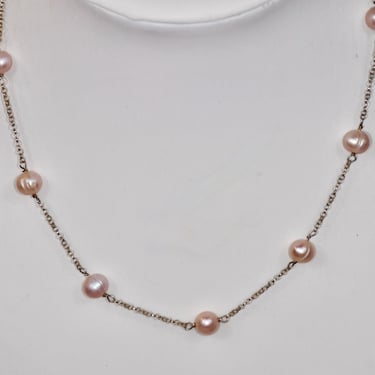 Vintage Pink Freshwater Akoya Pearl and 925 Sterling Silver Station Necklace New old Stock Gift for Her Birthday Gift AAA Pearls Vintage 