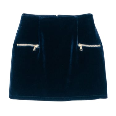 Sandro - Navy Velvet Zipper Detail Mini Skirt Sz 6