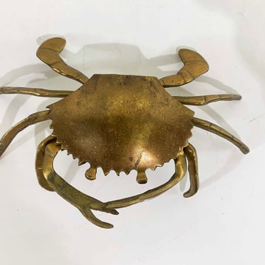 Vintage Crab Brass Stasher Box Beach House Decor Dish Retro Catch All Vanity Ring Jewelry Box Holder Gold 1970s 