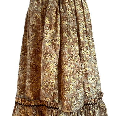 70s Earthy Floral Ruffle Trim Cottagecore Maxi Dress