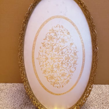 Gold Filigree Hollywood Regency wall Hanging vintage Oval decorative tray 