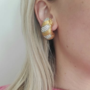 Luxe Crystal Pave and Gold Half Hoop Earrings