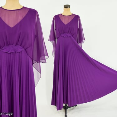 1970s Purple Maxi Dress | 70s Violet Purple Evening Dress | Medium 