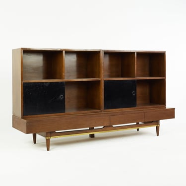 Merton Gershun for American of Martinsville Mid Century Walnut Bench with Two Bookcase Cabinets - mcm 