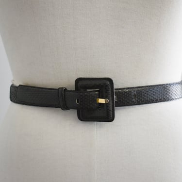 Vintage Charcoal Black Snakeskin Skinny Belt 