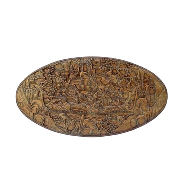 Chinese Vintage Relief 8 Immortals Oval Shape Wood Wall Art cs7290E 