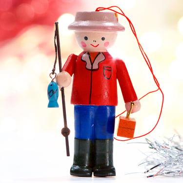 VINTAGE: Wooden Fisherman Christmas Ornament by Midwest - Fishing, Sea, Lake, Nautical - Holiday, Christmas - SKU 30-410-00034508 