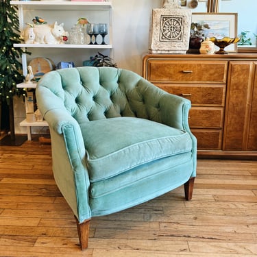 Teal Velour Tufted Chair