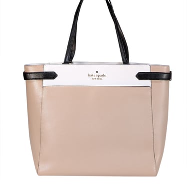 Kate Spade - Beige, White, & Black Color-Block Tote Bag