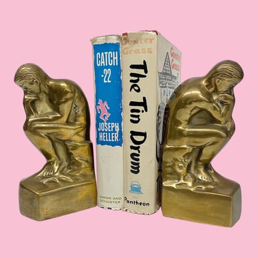 Vintage Thinker Bookends Retro 1960s Mid Century Modern + W. Bell and Company + Gold Metal + Brass +  Set of 2 + Auguste Rodin + Home Decor 