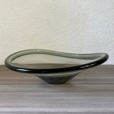 Mid-Century Modernist Smoked Glass Curved Bowl by Holmegaard of Denmark 