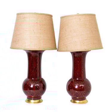 Pair of Brown Faux Bois Lamps