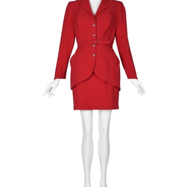 Thierry Mugler Vintage Red Wool Gabardine Jacket Skirt Two Piece Suit