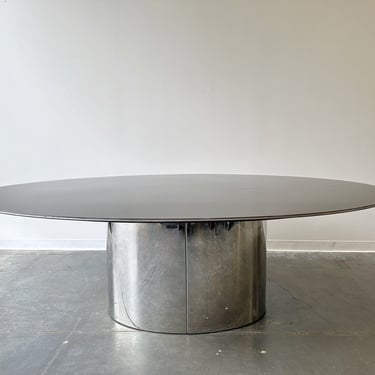 Vintage post modern lucite and chrome oval dining table 