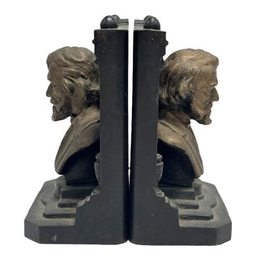 Solid Brass Bookends Bust Of Henry W. Longfellow by "B & H" Bradley and Hubbard 