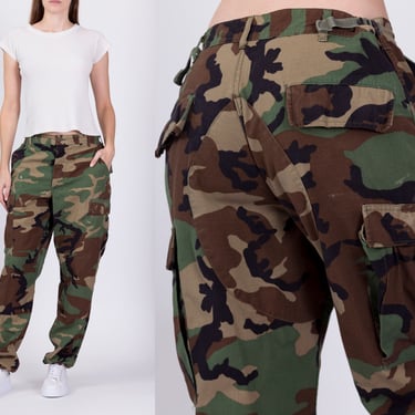 Vintage Unisex Camo Cargo Pants - 29"-35" | Military Camouflage Army Field Trousers 
