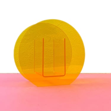 1980s Inspired Post Modern Yellow Acrylic Round Vase 