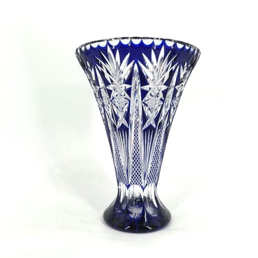 Cobalt blue cut crystal vase by Kisslinger, 1960s - vintage crystal vase - art deco vase - art deco design 