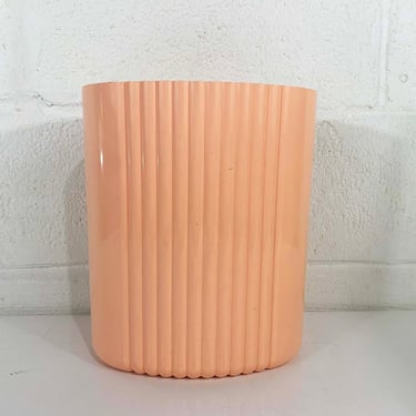 Vintage Powder Pink Waste Basket Bathroom Trash Can Retro Art Deco Revival Plastic Office Sally Designs Prop 1980s 
