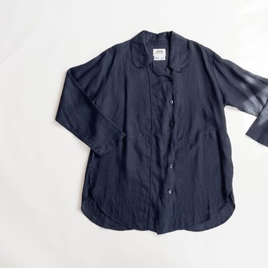 black linen shirt | 90s plus size vintage FLAX minimal minimalist loose oversized black linen tunic blouse 
