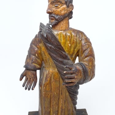 Antique 1800's Saint Jude the Apostle Santos with Tin Halo,  Polychrome Saint Anthony Religious Statue, Judas Tadeo 