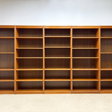 Danish modern teak library bookshelf wall unit bookcase 5pc set mid century 